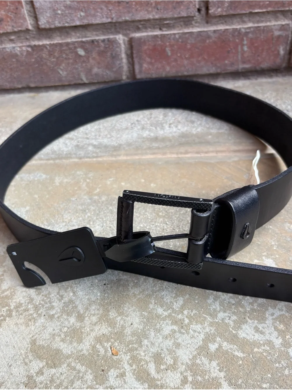 Nixon Black Leather Belt with Textured Black Buckle